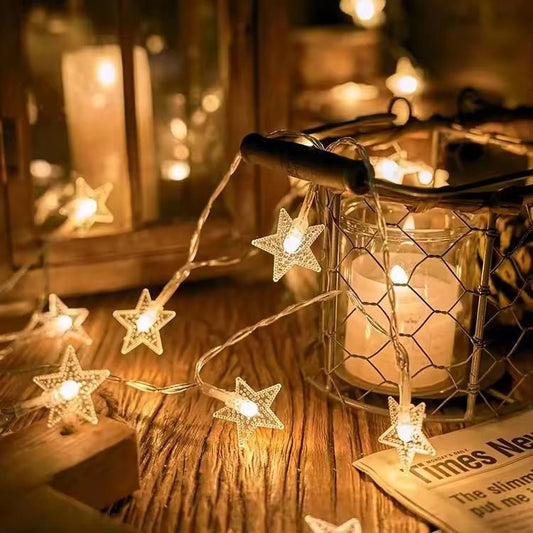 Star Shape - Warm White 16 LED String light with 16 Snow Flake styled lamp bulbs