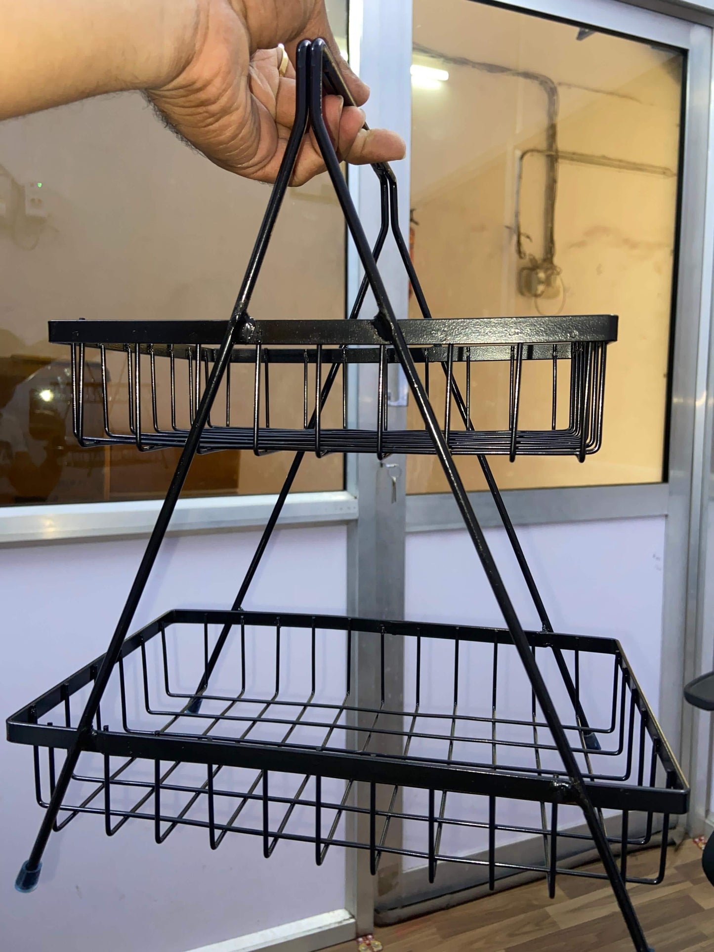 High Grade Steel 2-Tier Fruit & Vegetable Basket, Countertop Tiered Shelf for Dining Table/Kitchen (Black)