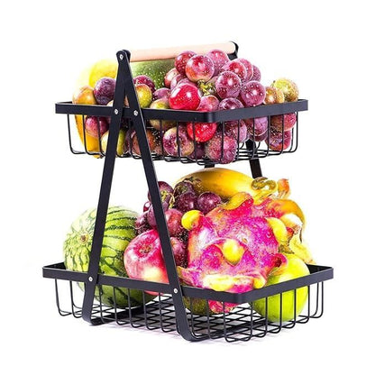 High Grade Steel 2-Tier Fruit & Vegetable Basket, Countertop Tiered Shelf for Dining Table/Kitchen (Black)