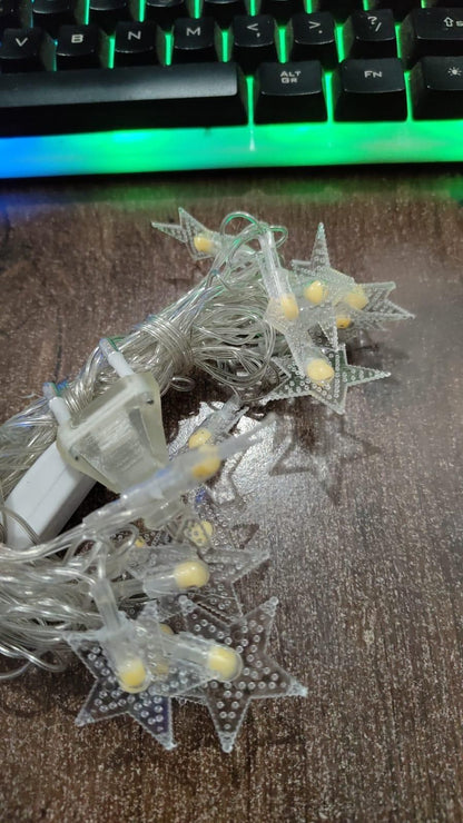 Star Shape - Warm White 16 LED String light with 16 Snow Flake styled lamp bulbs