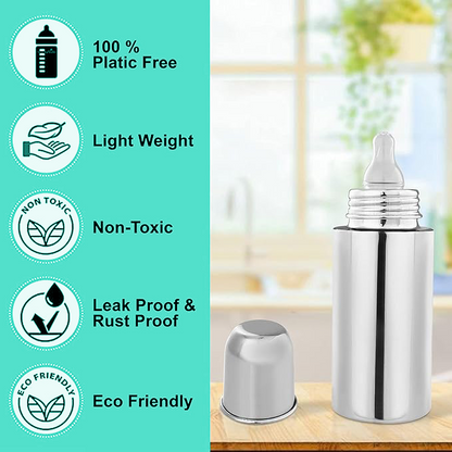 Stainless Steel Baby Feeding Bottle – 250 ml | BPA-Free, Anti-Colic Nipple
