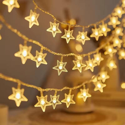 Star Shape - Warm White 16 LED String light with 16 Snow Flake styled lamp bulbs