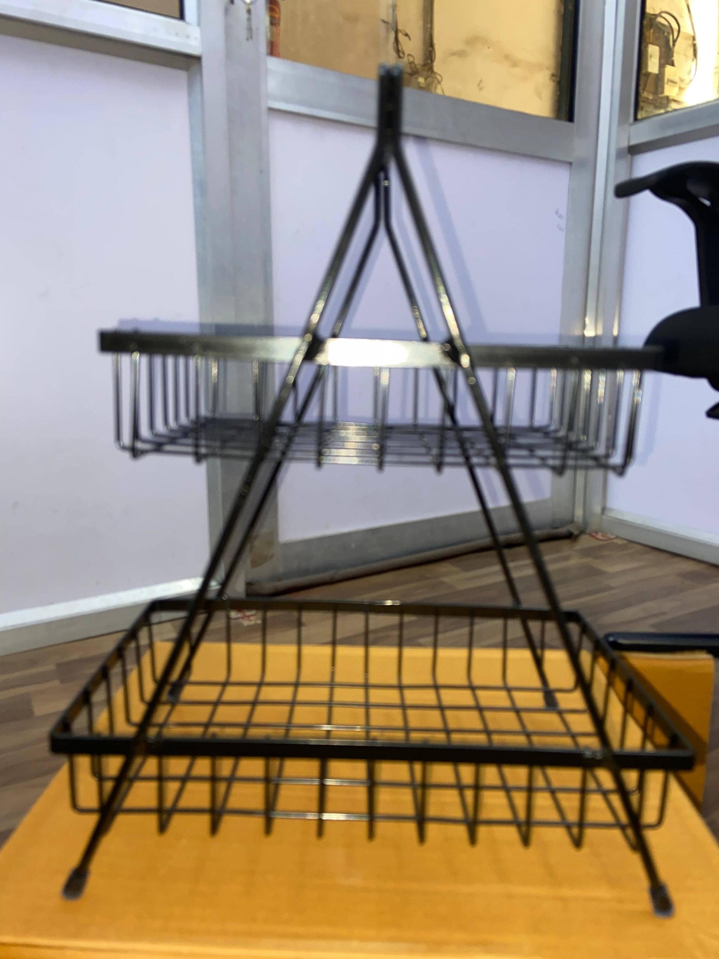 High Grade Steel 2-Tier Fruit & Vegetable Basket, Countertop Tiered Shelf for Dining Table/Kitchen (Black)