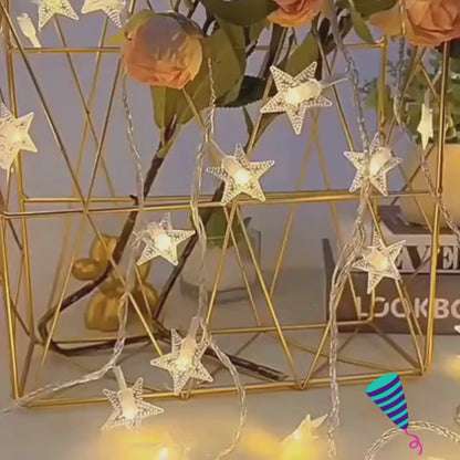 Star Shape - Warm White 16 LED String light with 16 Snow Flake styled lamp bulbs
